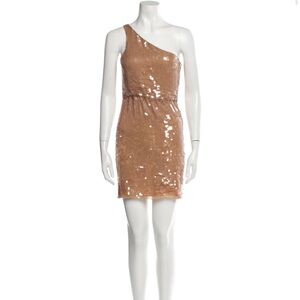 Alice + Olivia one-shoulder sequin nude mini dress